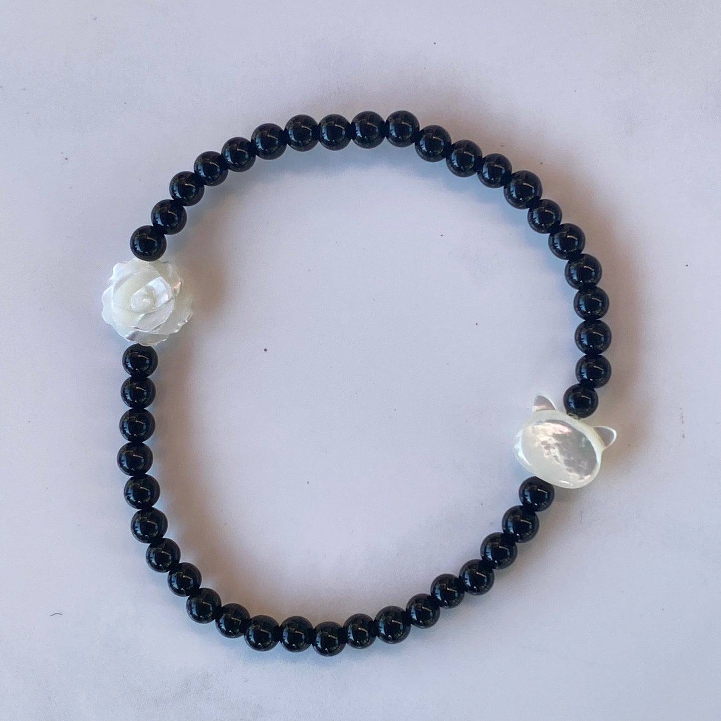 Natural onyx bead Kitty Cat Stretch Bracelet