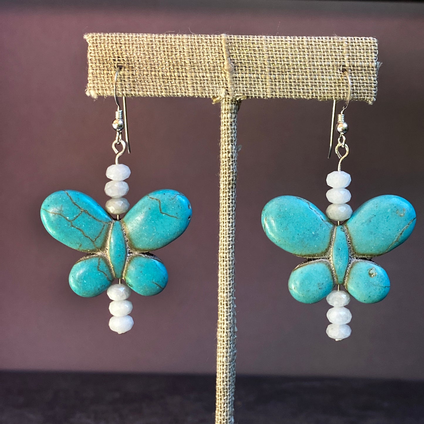 Bright Color Howlite and Gemstone Butterfly Earrings