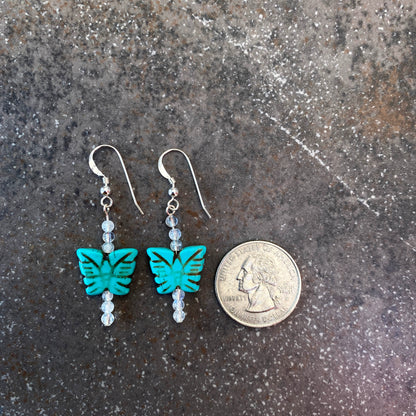 Women's Howlite Butterfly Earrings with Moonstones or Aquamarine Gemstones