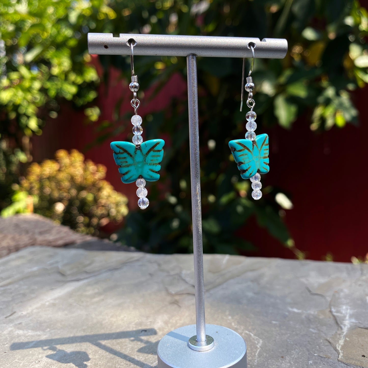 Women's Howlite Butterfly Earrings with Moonstones or Aquamarine Gemstones