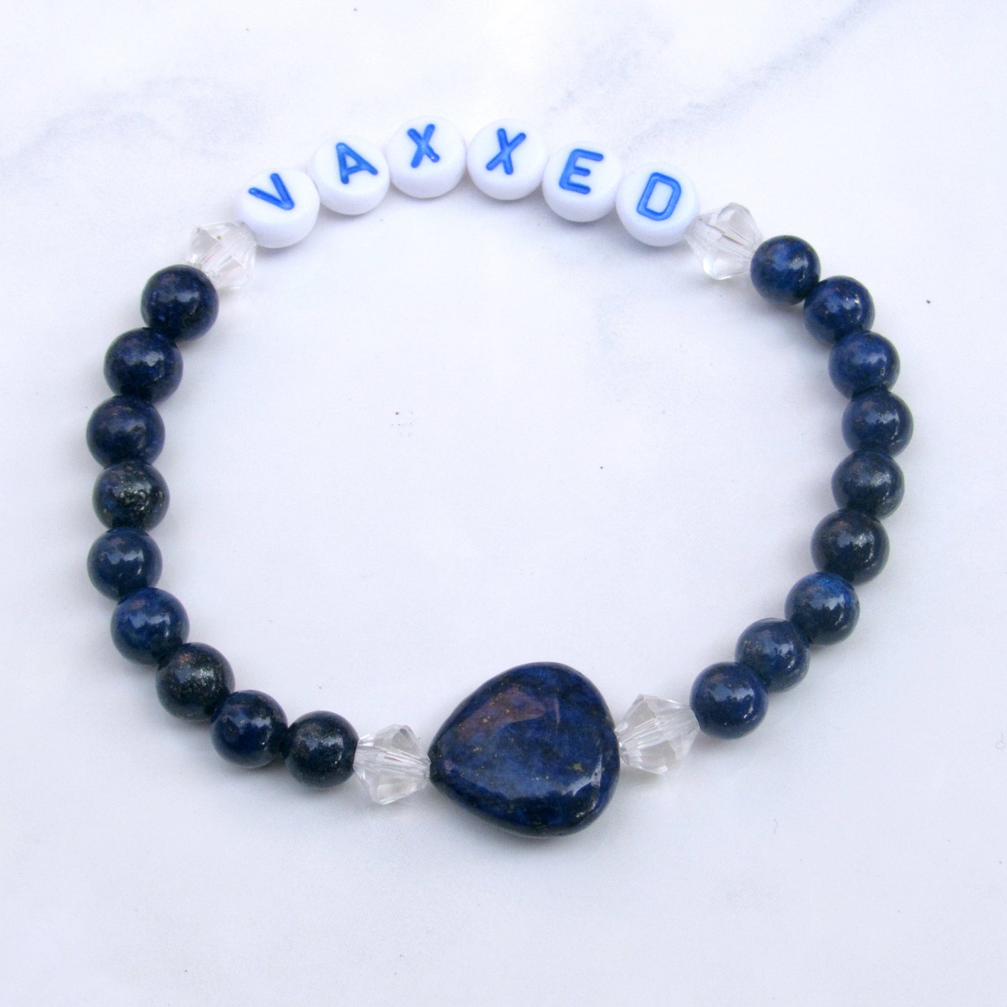 Gemstone VAXXED phrase stretch bracelets