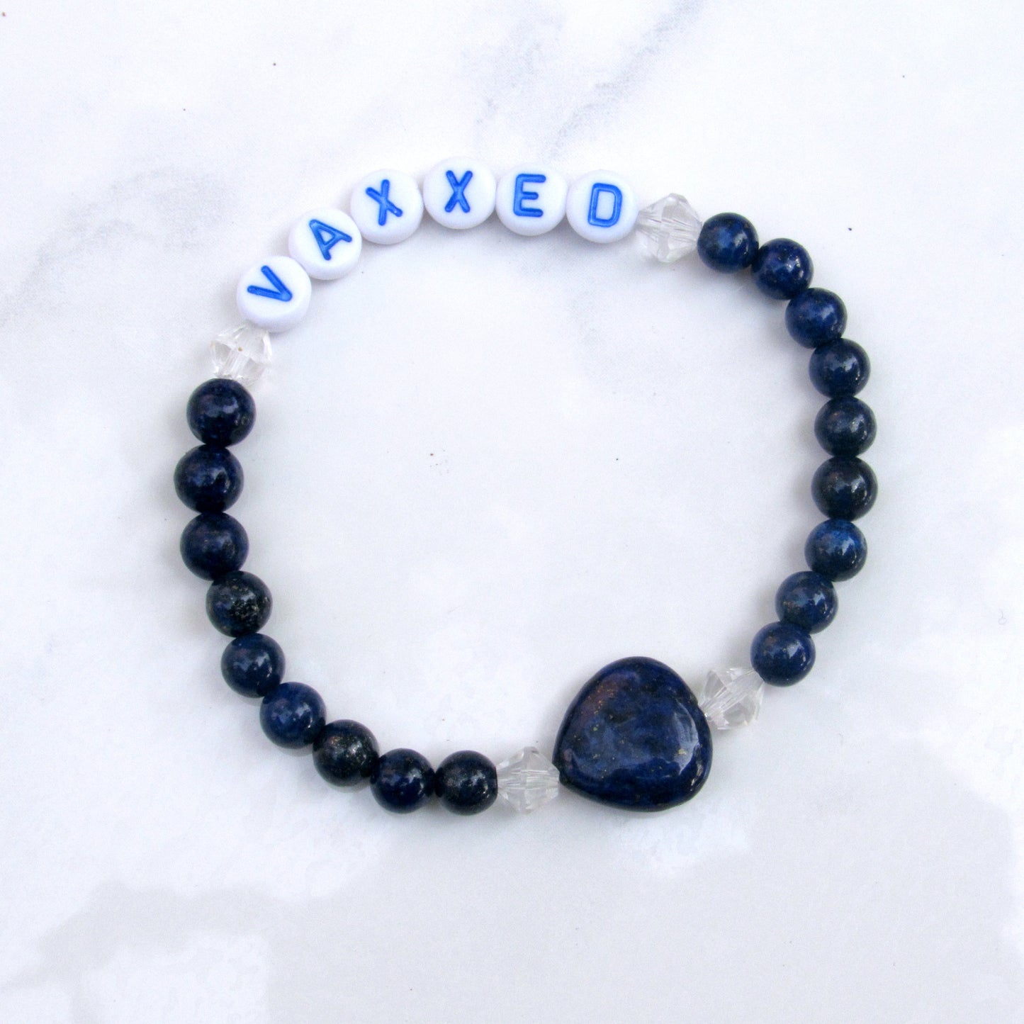 Gemstone VAXXED phrase stretch bracelets