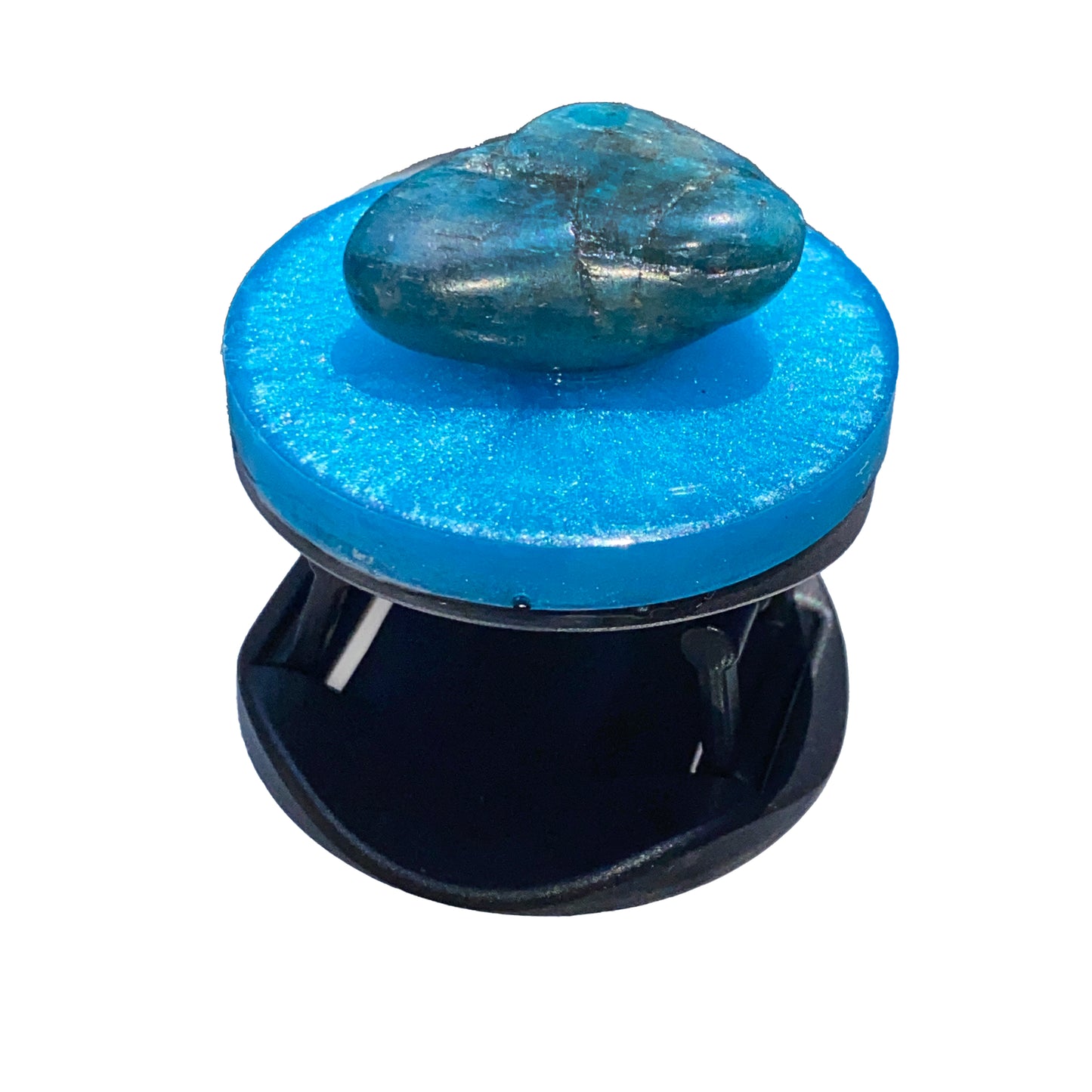 Blue Poured Resin Phone holder with Apatite Gemstone