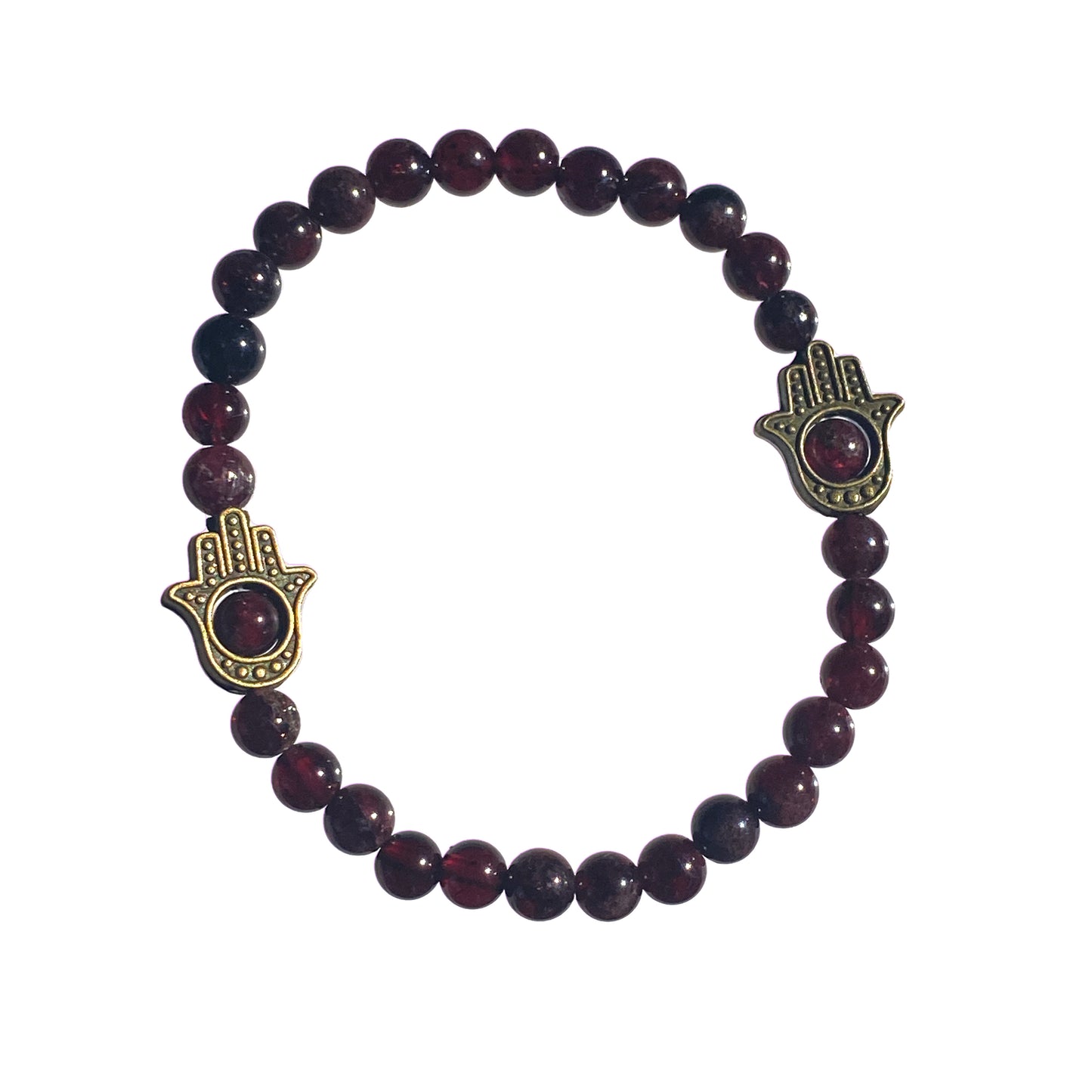 Brass Hamsa on Gemstone stretch bracelet