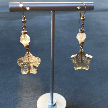 Lemon Quartz Stars & Citrine Gemstone with 14 kt gold filled Drop Earrings