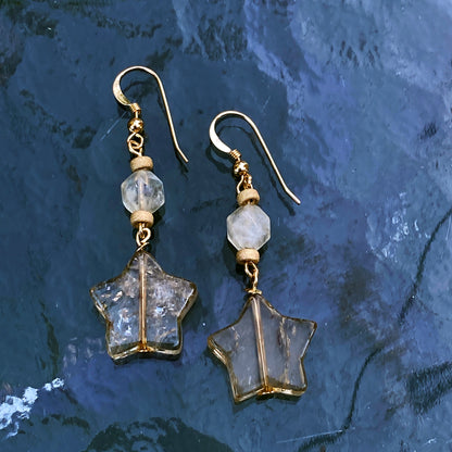 Lemon Quartz Stars & Citrine Gemstone with 14 kt gold filled Drop Earrings