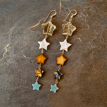 Citrine Gemstone Star with Mother of Pearl, Amazonite and Abalone Shell Drop Earrings