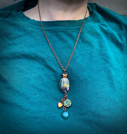 Women's Copper Dream Necklace with Hematite, Abalone & Green Onyx Gemstone Heart