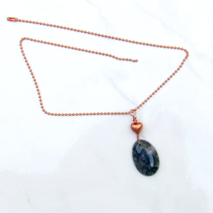 Moss Agate Gemstone Pendant on Copper chain necklace