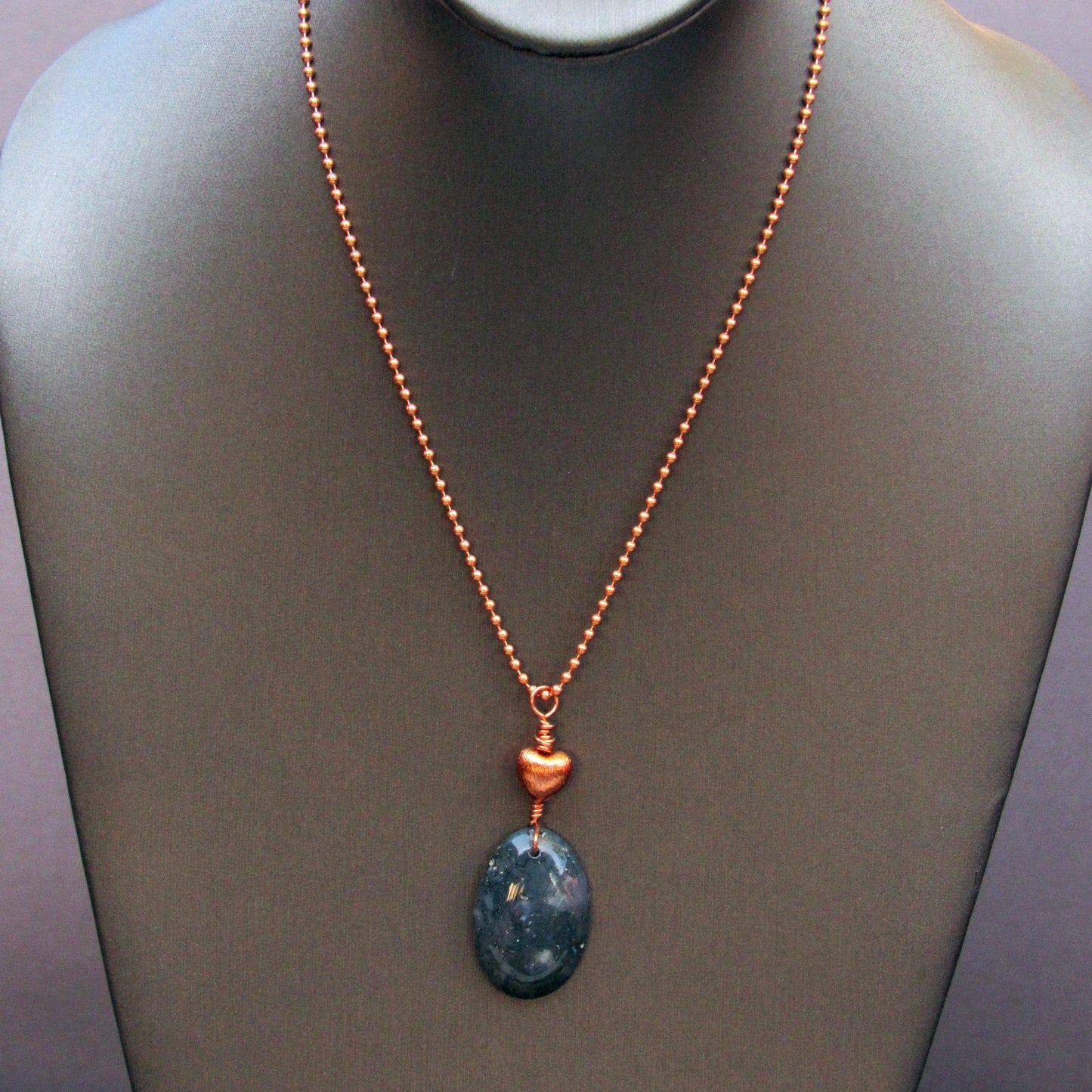 Moss Agate Gemstone Pendant on Copper chain necklace