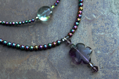 Women's Rainbow Heamatite and Fluorite Gemstone Double Necklace
