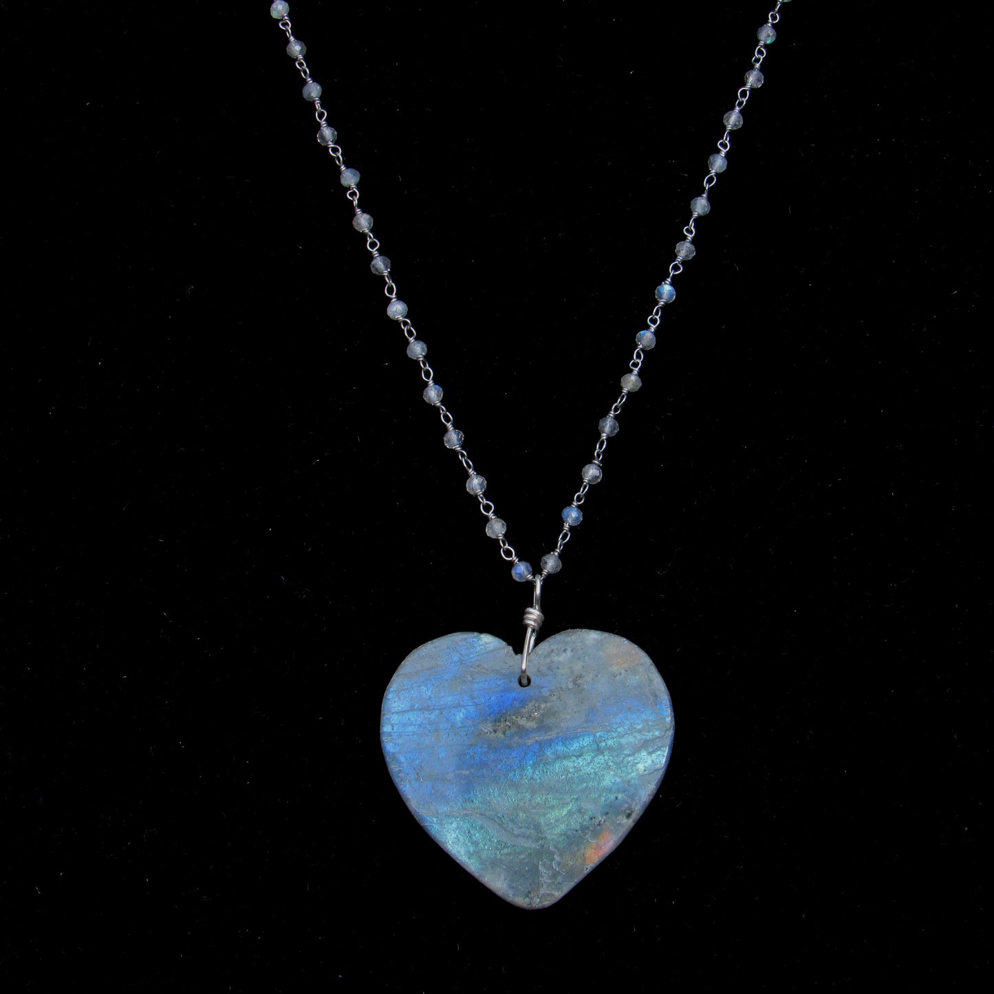 Labradorite Heart gemstone Pendant on labradorite and Silver Chain