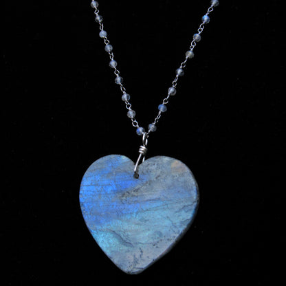Labradorite Heart gemstone Pendant on labradorite and Silver Chain