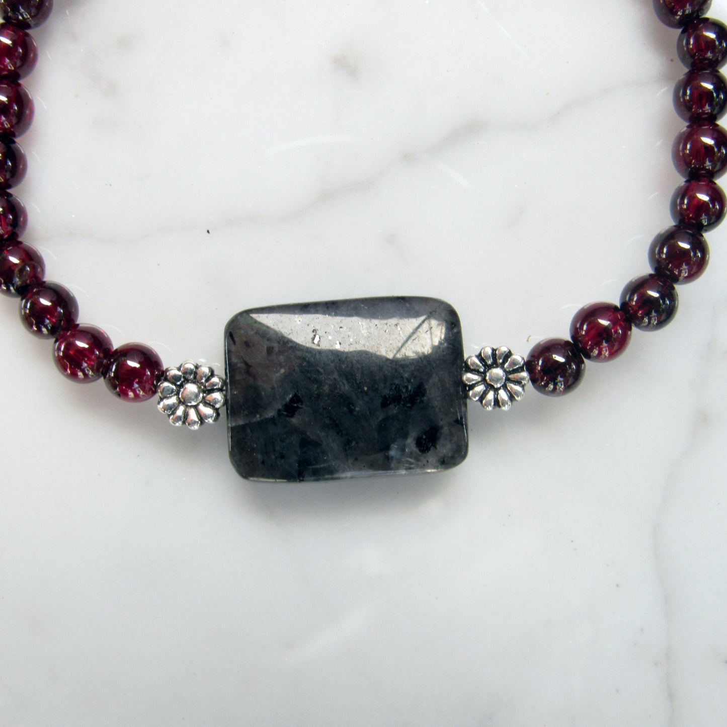 Garnet and Black Labradorite Gemstone bracelets with Sterling silver