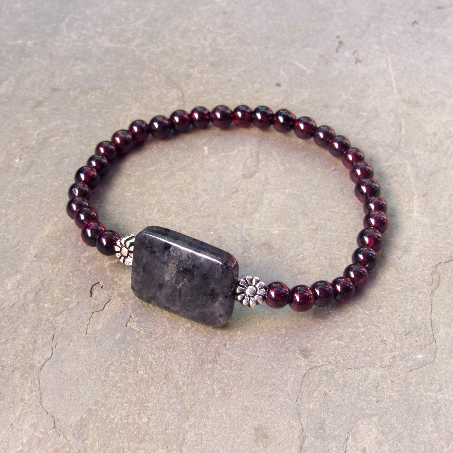 Garnet and Black Labradorite Gemstone bracelets with Sterling silver