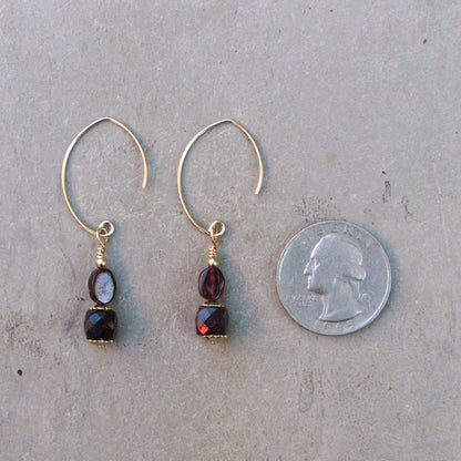 Garnet Gemstone Marquise wire Earrings