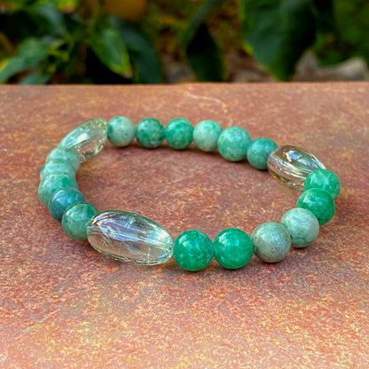 Men's Jade & green Amethyst Gemstone stretch bracelet