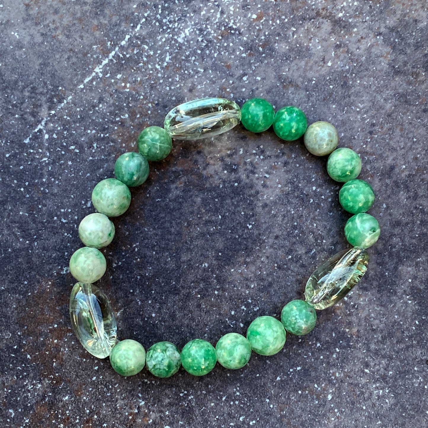 Men's Jade & green Amethyst Gemstone stretch bracelet