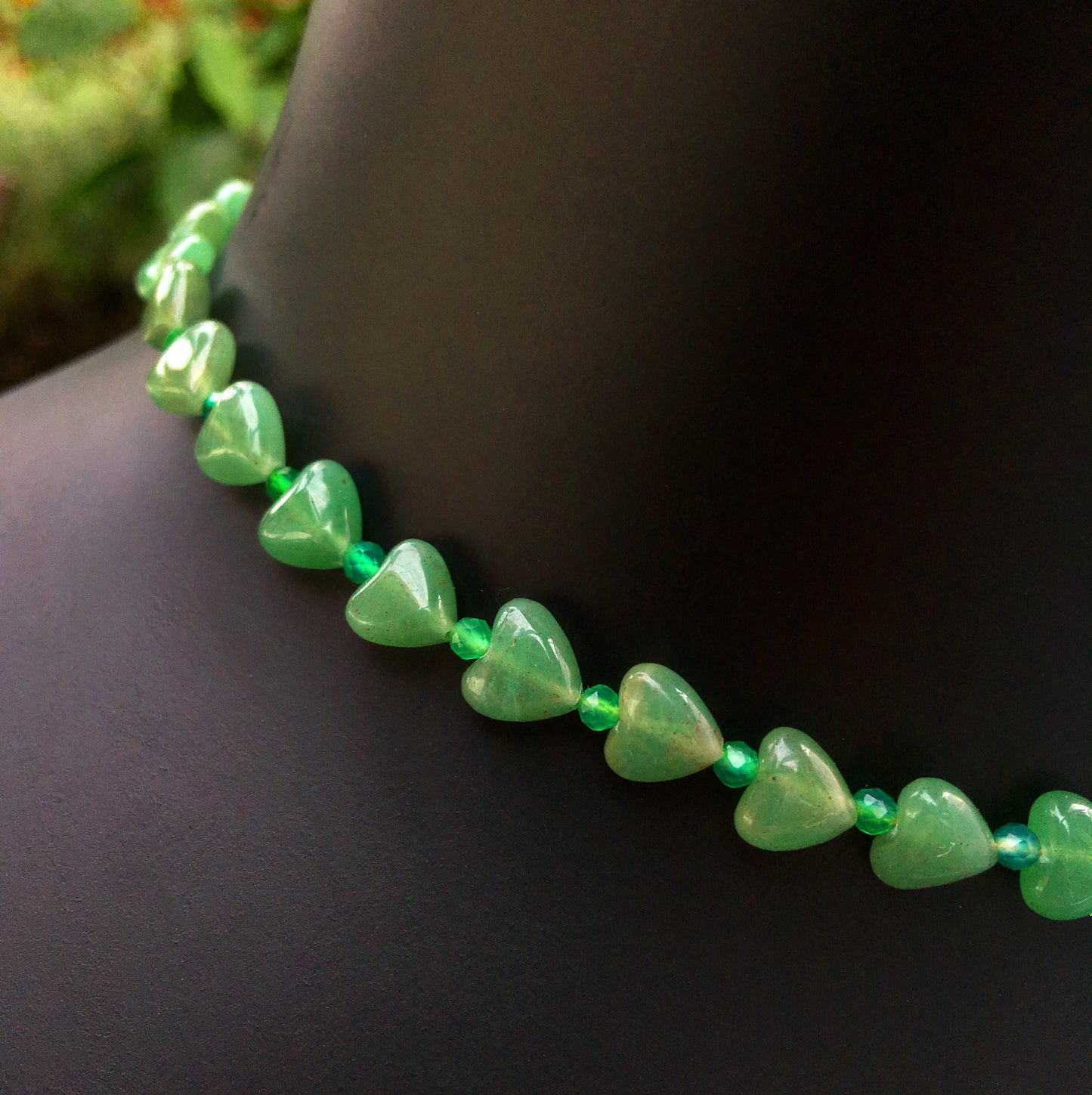 Aventurine Heart & Green Onyx, 14 kt gold filled Choker necklace