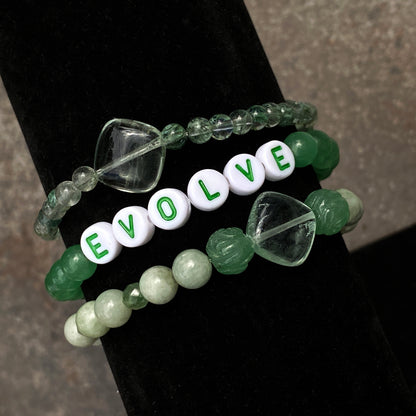 Three EVOLVE Gemstone Bracelet stack Aventurine, Burma Jade and Amazonite butterfly