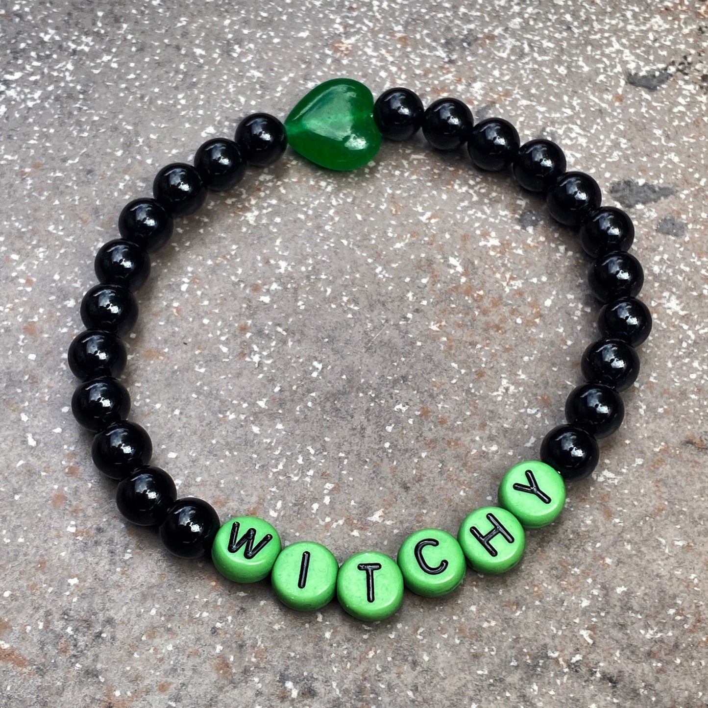 Women’s Halloween Black & Green Gemstone phrase Bracelet
