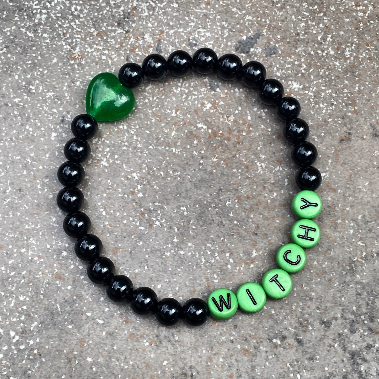 Women’s Halloween Black & Green Gemstone phrase Bracelet
