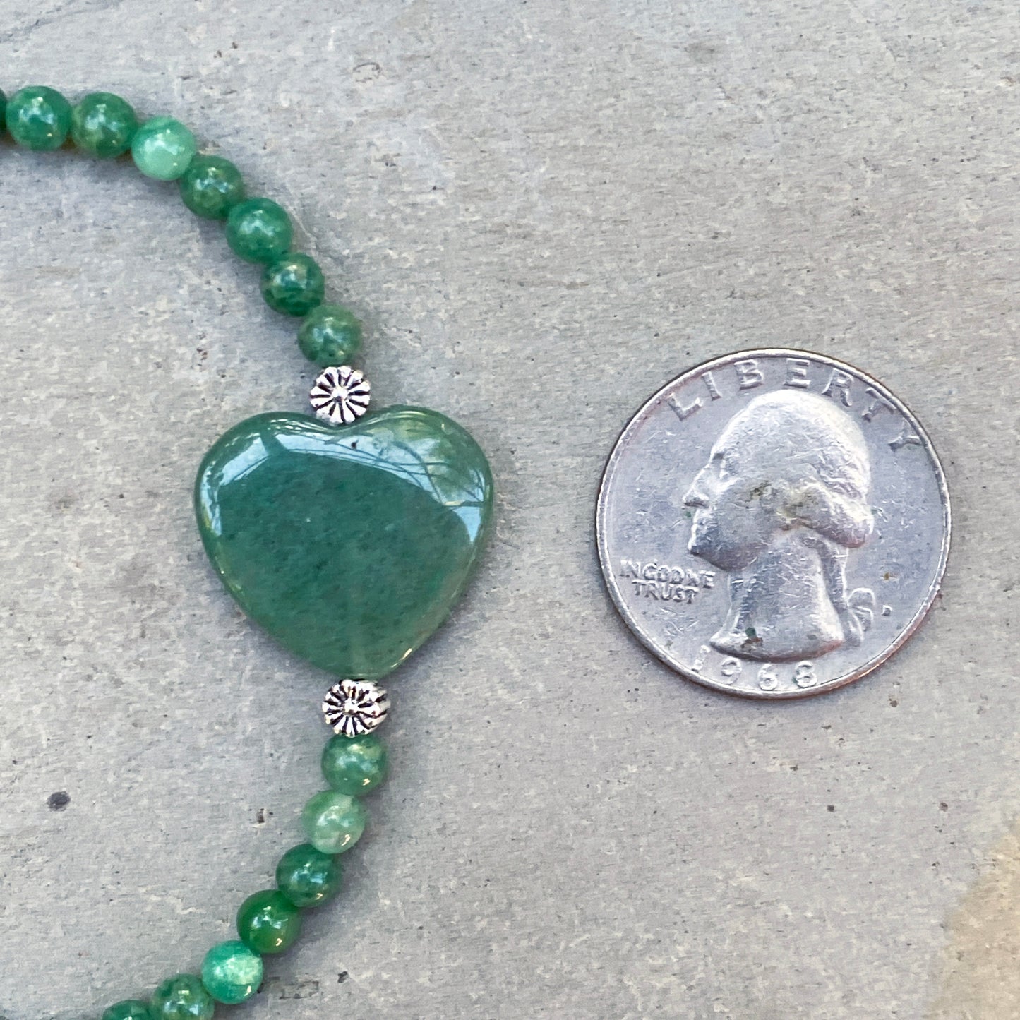 Aventurine Gemstone Heart, Sterling Silver, and Green African Jade Bracelet