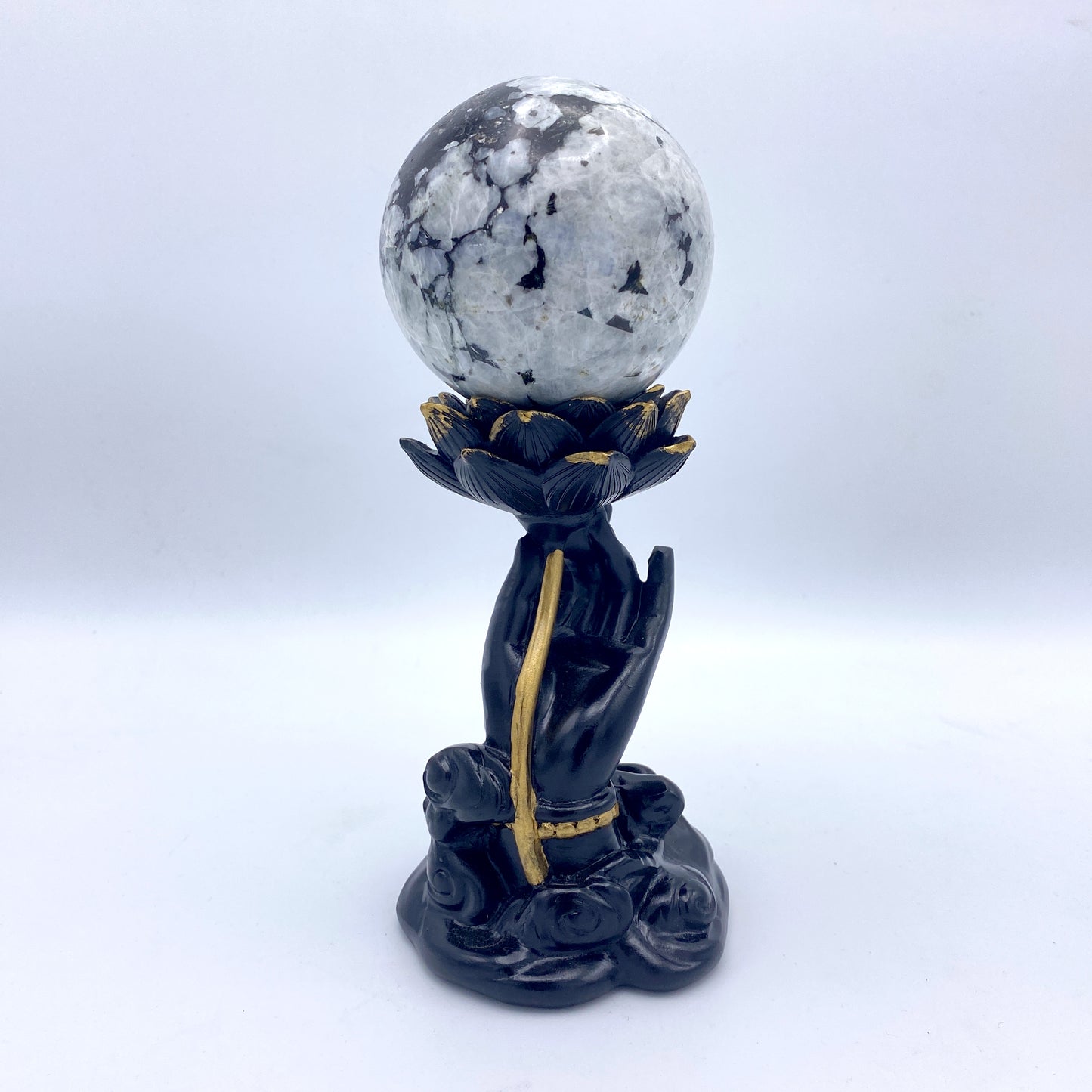 Resin Poured Flower and Hand Sphere Stand/Globe holder