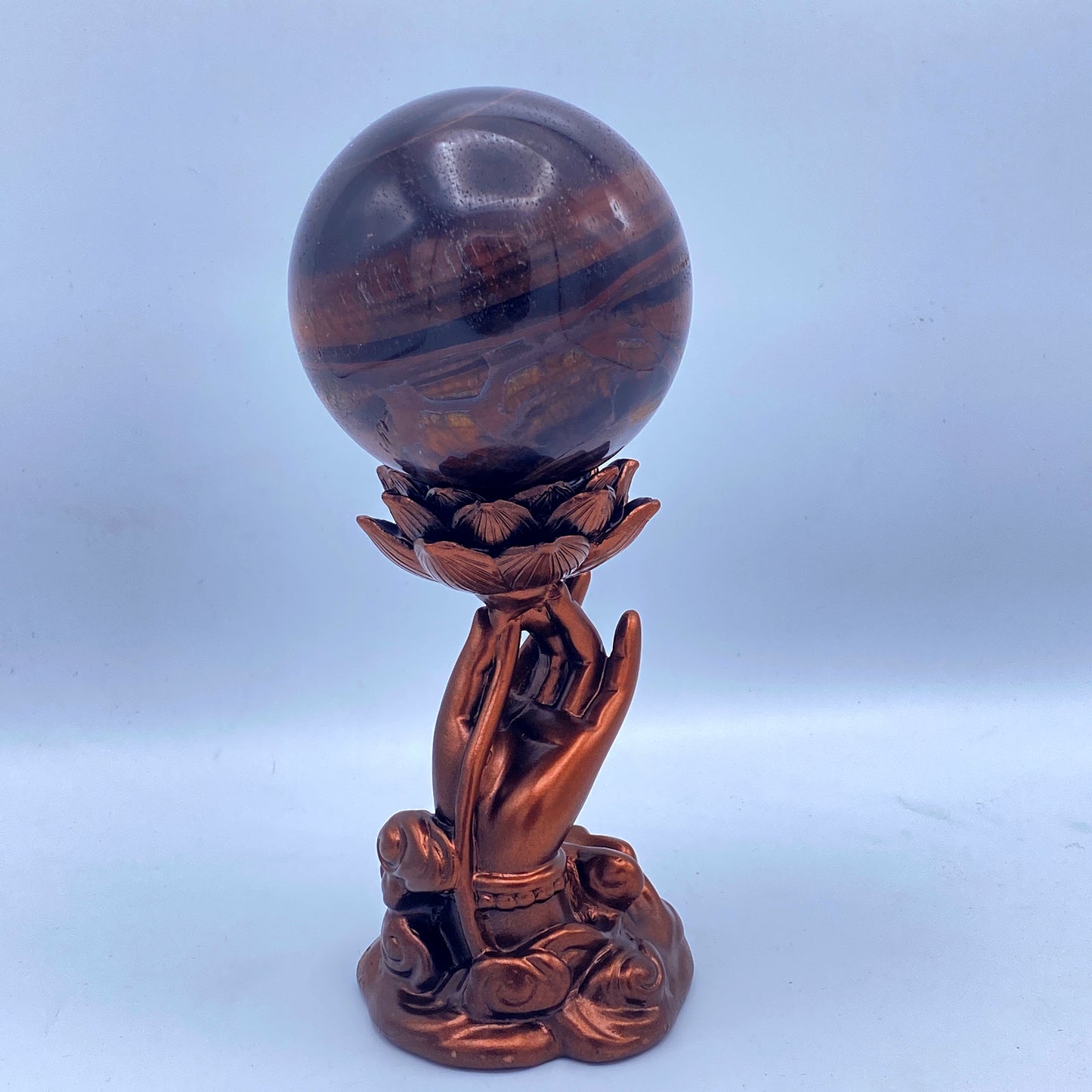 Resin Poured Flower and Hand Sphere Stand/Globe holder