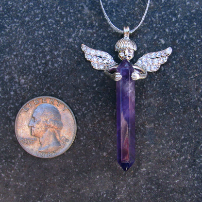 Genuine Amethyst Gemstone shard and Angel Hanging Ornament