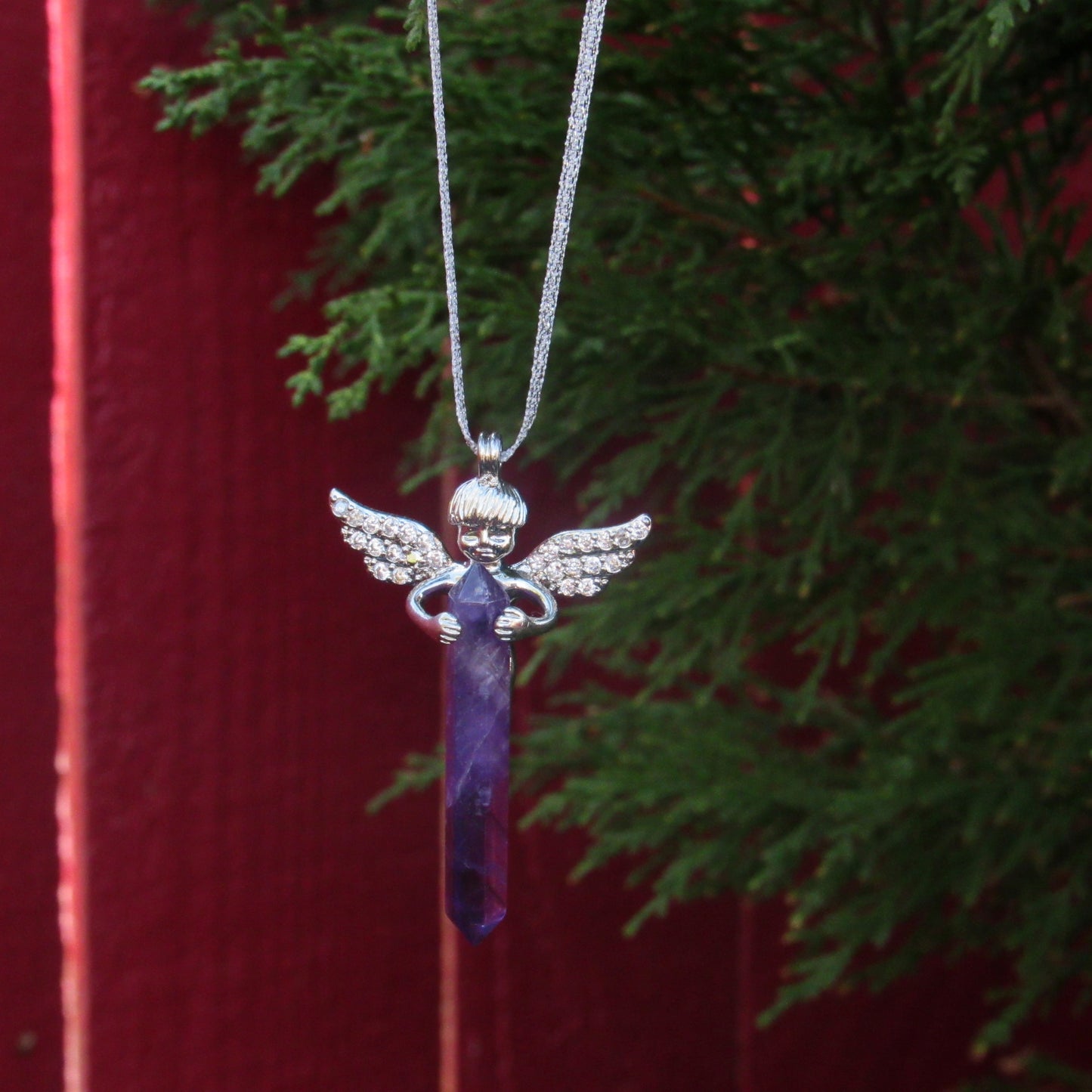 Genuine Amethyst Gemstone shard and Angel Hanging Ornament