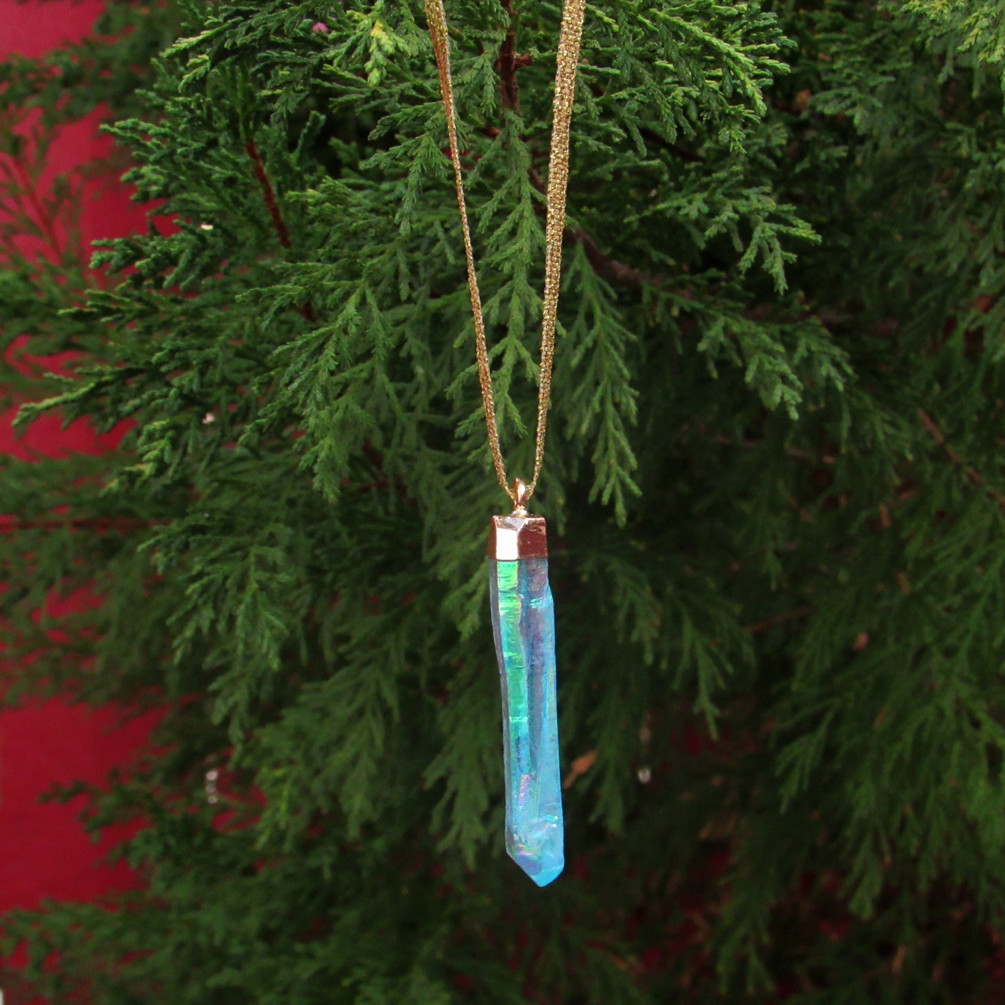 Titanium coated Quartz gemstone Hanging Ornament