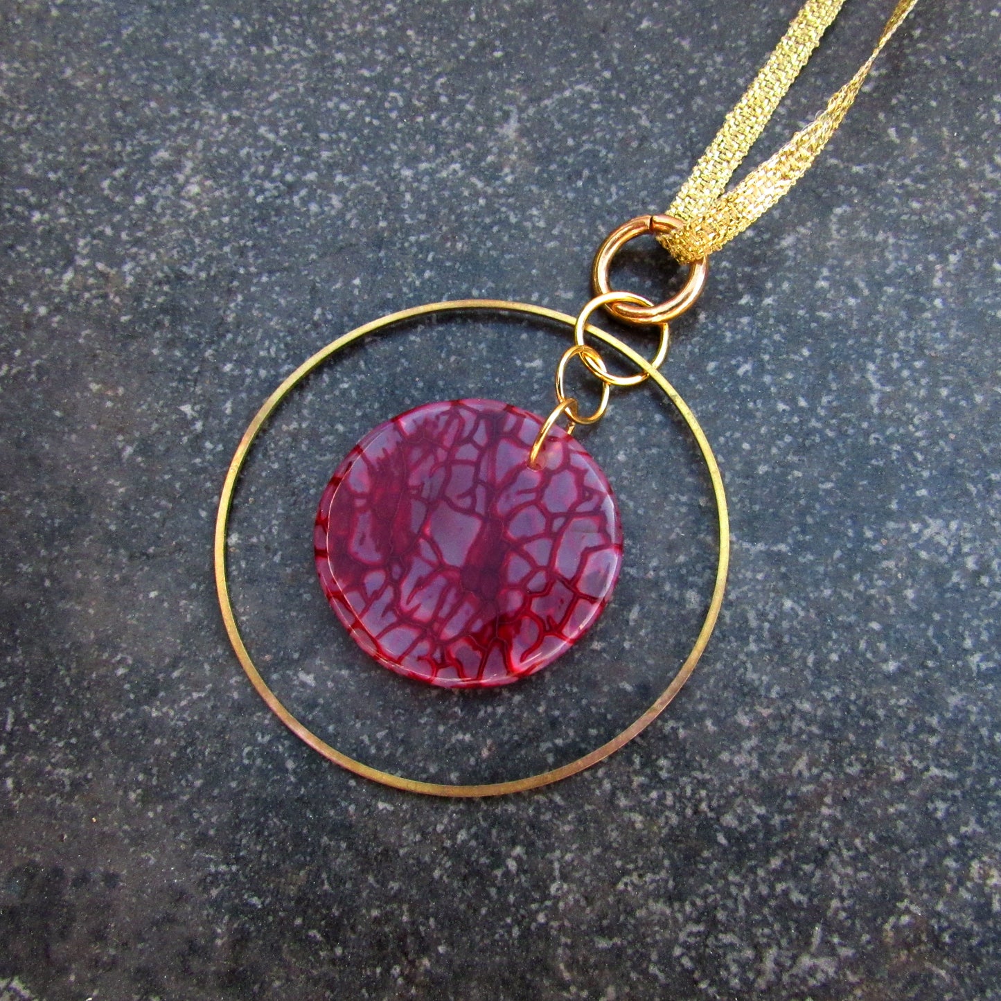 Red Agate Gemstone Hanging Ornament with Brass Ring