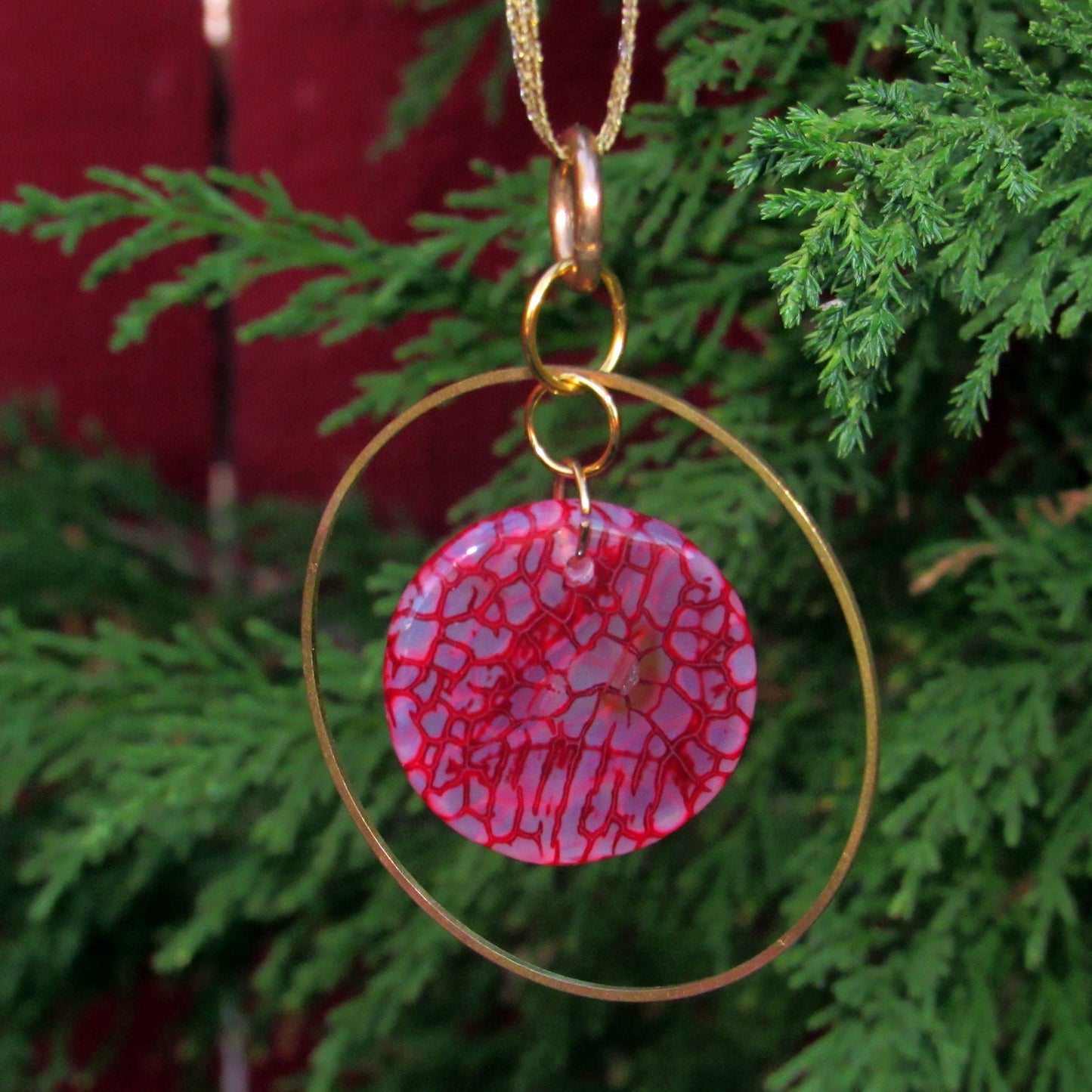 Red Agate Gemstone Hanging Ornament with Brass Ring
