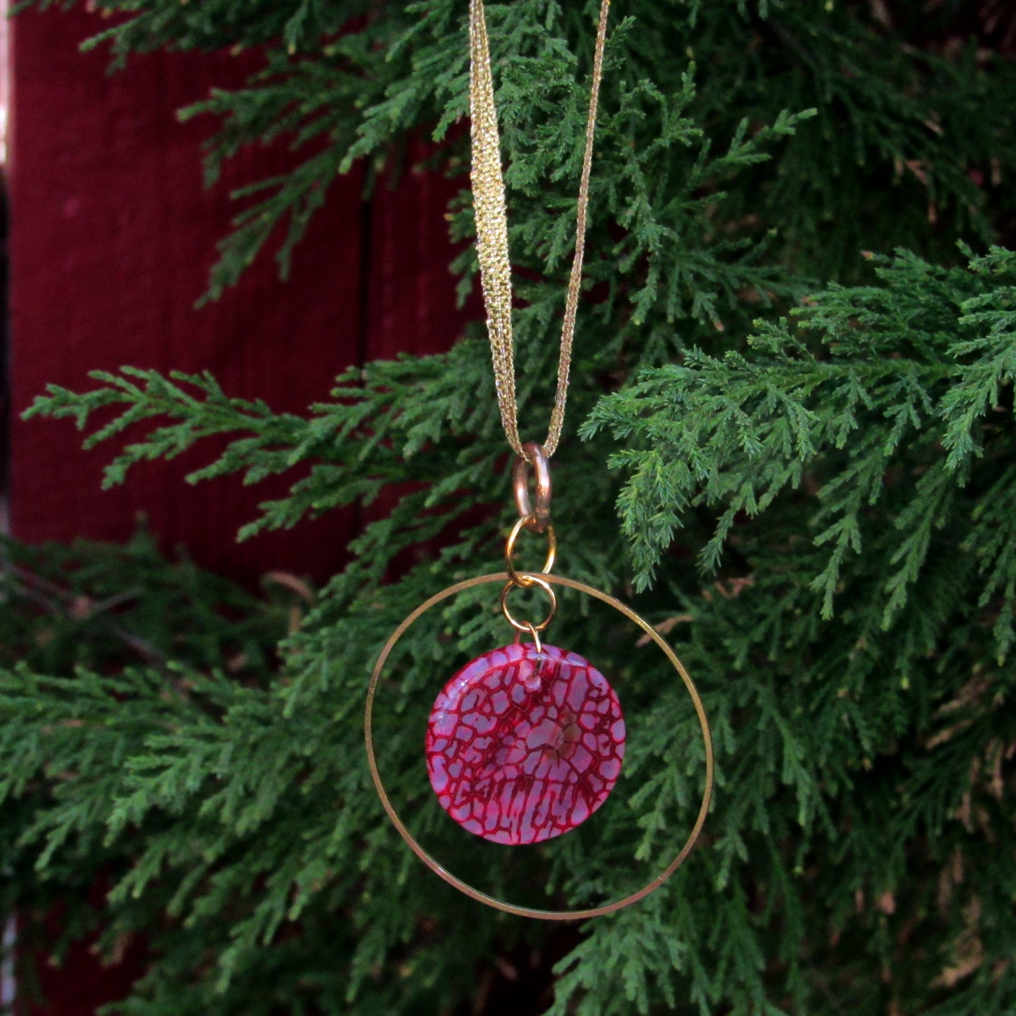 Red Agate Gemstone Hanging Ornament with Brass Ring