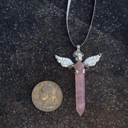Genuine Rose Quartz Gemstone shard and Angel Hanging Ornament
