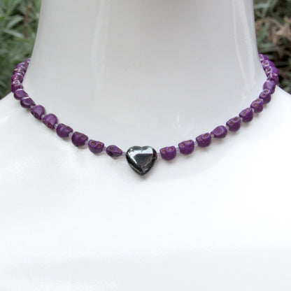 Skulls and Gemstones with Hematite Heart Necklace