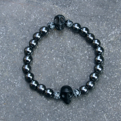 Hematite Gemstone and Skulls bracelet