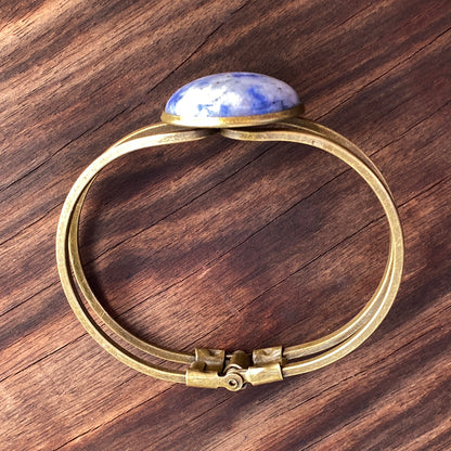 Brass Hinged Cuff Bracelet with Gemstones