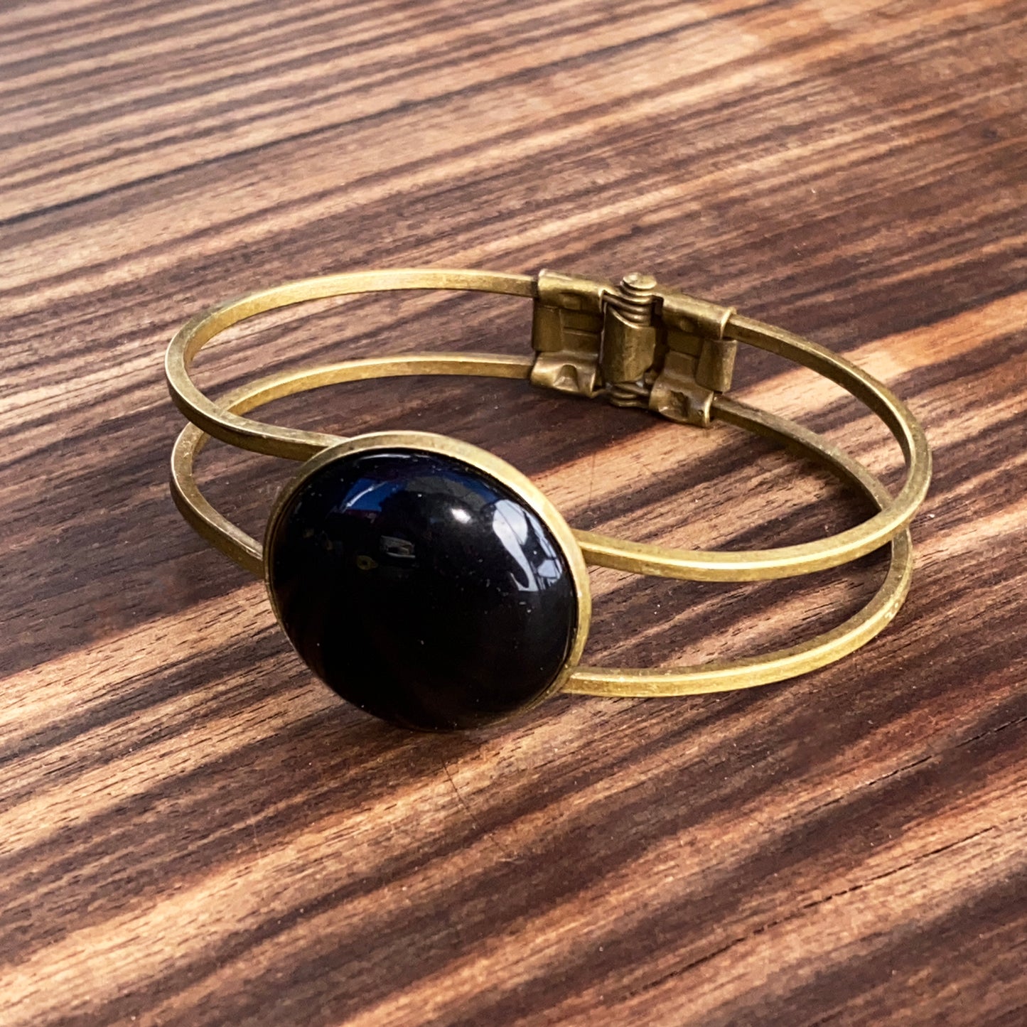 Brass Hinged Cuff Bracelet with Gemstones