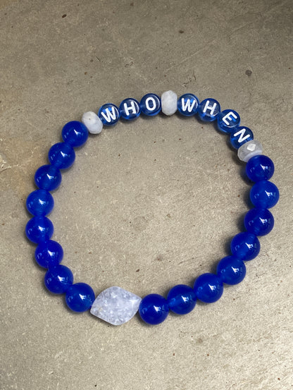 Men's Blue Onyx Gemstone "Who, When" phrase Bracelet