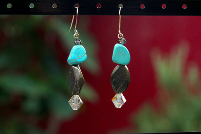Pyrite and Turquoise Gemstone Earrings