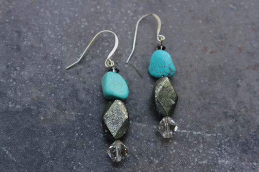 Pyrite and Turquoise Gemstone Earrings