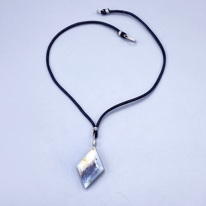 Leather and sterling Silver necklace with Dendritic Agate Gemstone Pendant