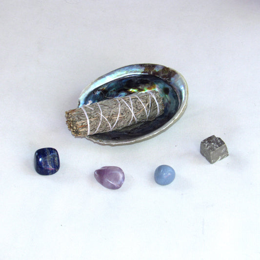 Genuine Gemstone and Abalone Smudge Kit with Organic Sage