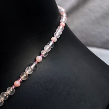 Women’s Mother of Pearl Hearts with Rose Quartz, pink Topaz, and pink Opals