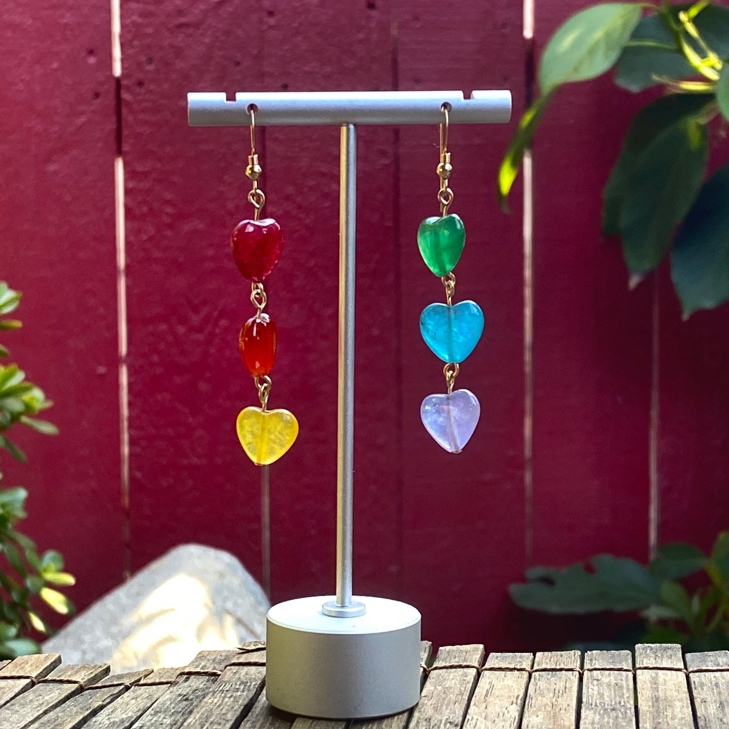 Rainbow Pride Jade Hearts Gemstone Earrings