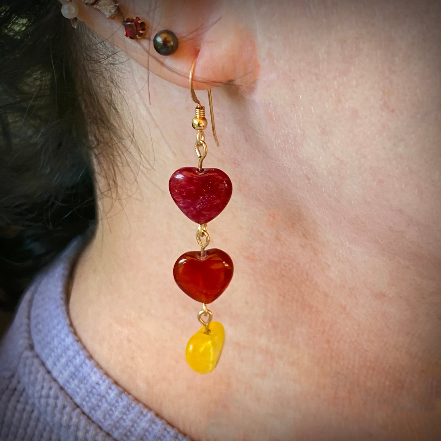 Rainbow Pride Jade Hearts Gemstone Earrings