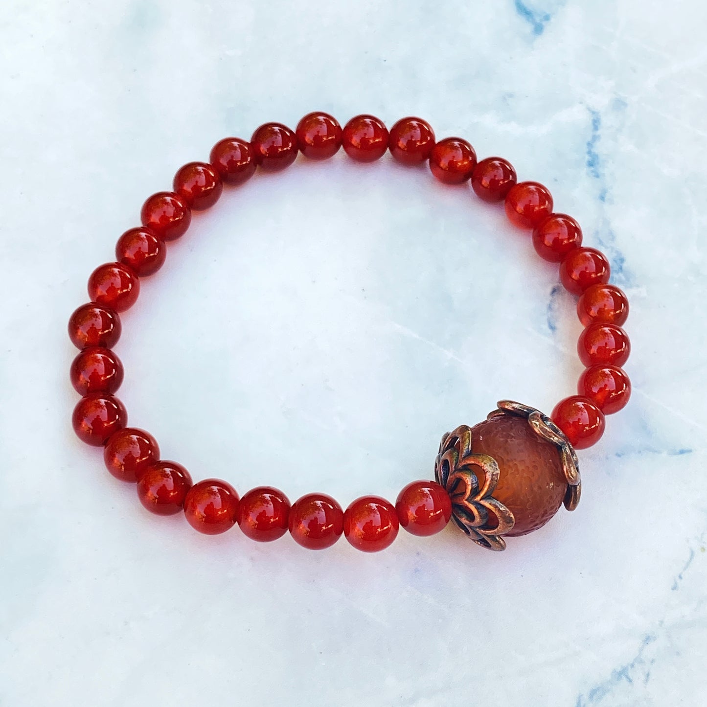 Carnelian gemstone stretch Bracelet with Copper accents
