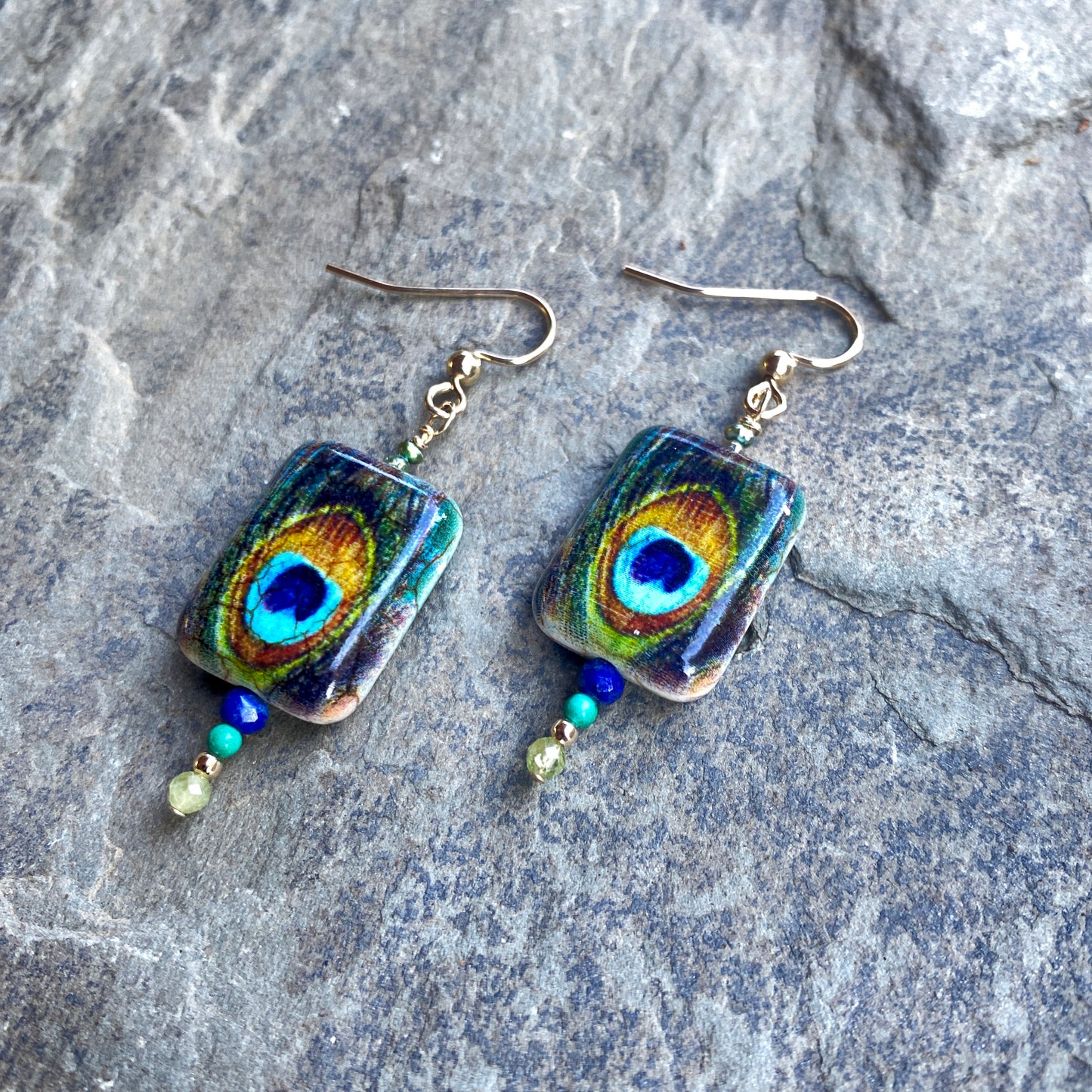 Women's Painted Peacock with Peridot, Turquoise Gemstone Earrings